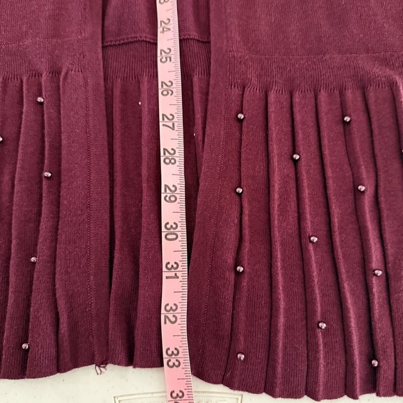 Chico's Beaded Cardigan Burgundy Longline Pleated Women’s Size 12 (L) Chico’s 2 - Picture 9 of 12